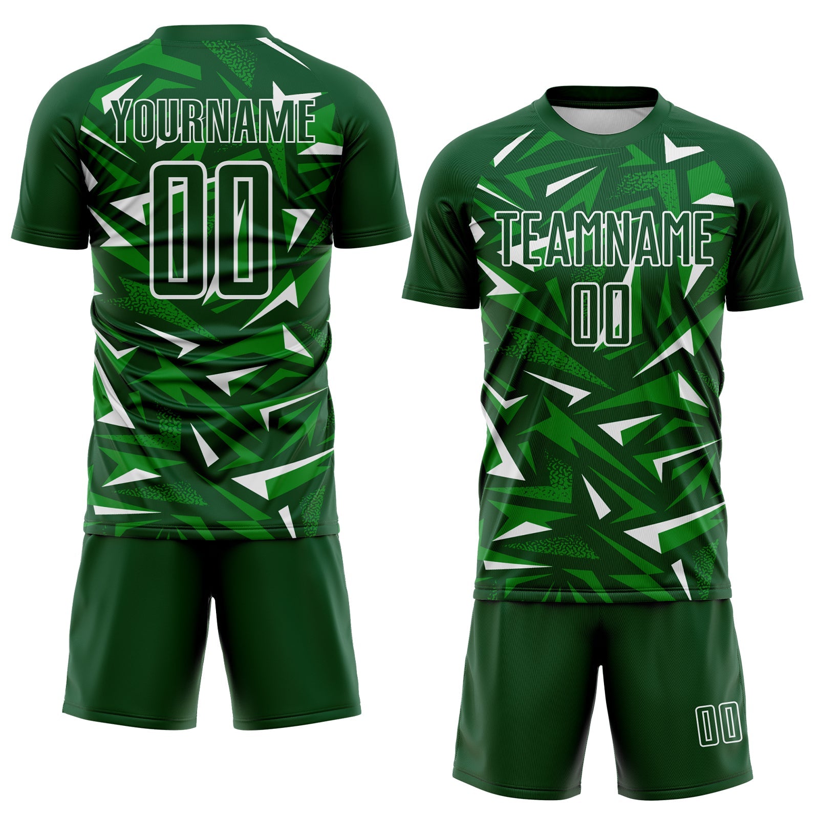 Custom Green Grass Green-White Cyber Mecha E-sport Geometric Shards Spike Sublimation Soccer Uniform Jersey view 2