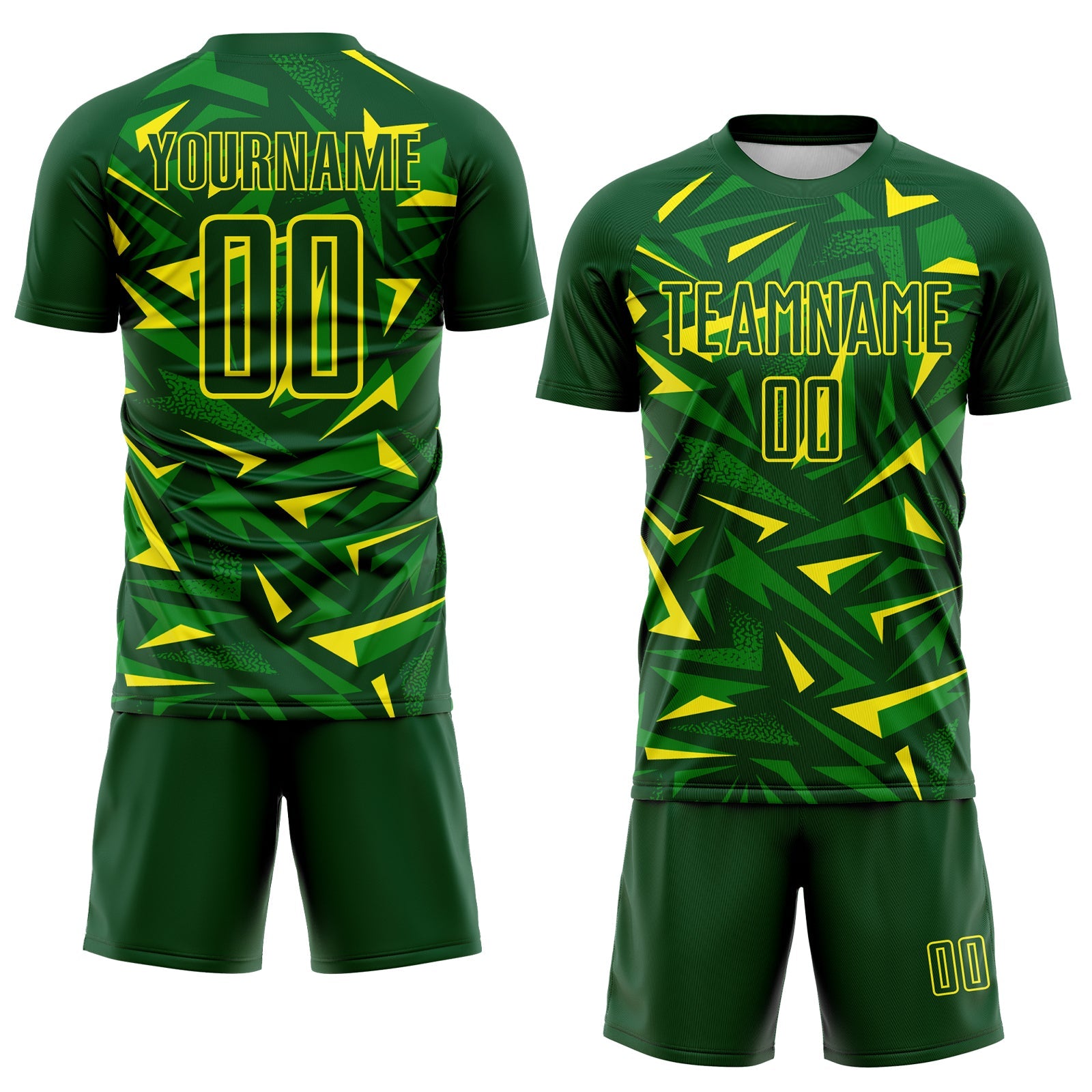 Custom Green Light Yellow-Grass Green Cyber Mecha E-sport Geometric Shards Spike Sublimation Soccer Uniform Jersey view 2