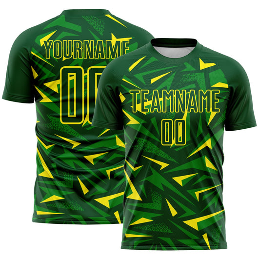 Custom Green Light Yellow-Grass Green Cyber Mecha E-sport Geometric Shards Spike Sublimation Soccer Uniform Jersey - Main View