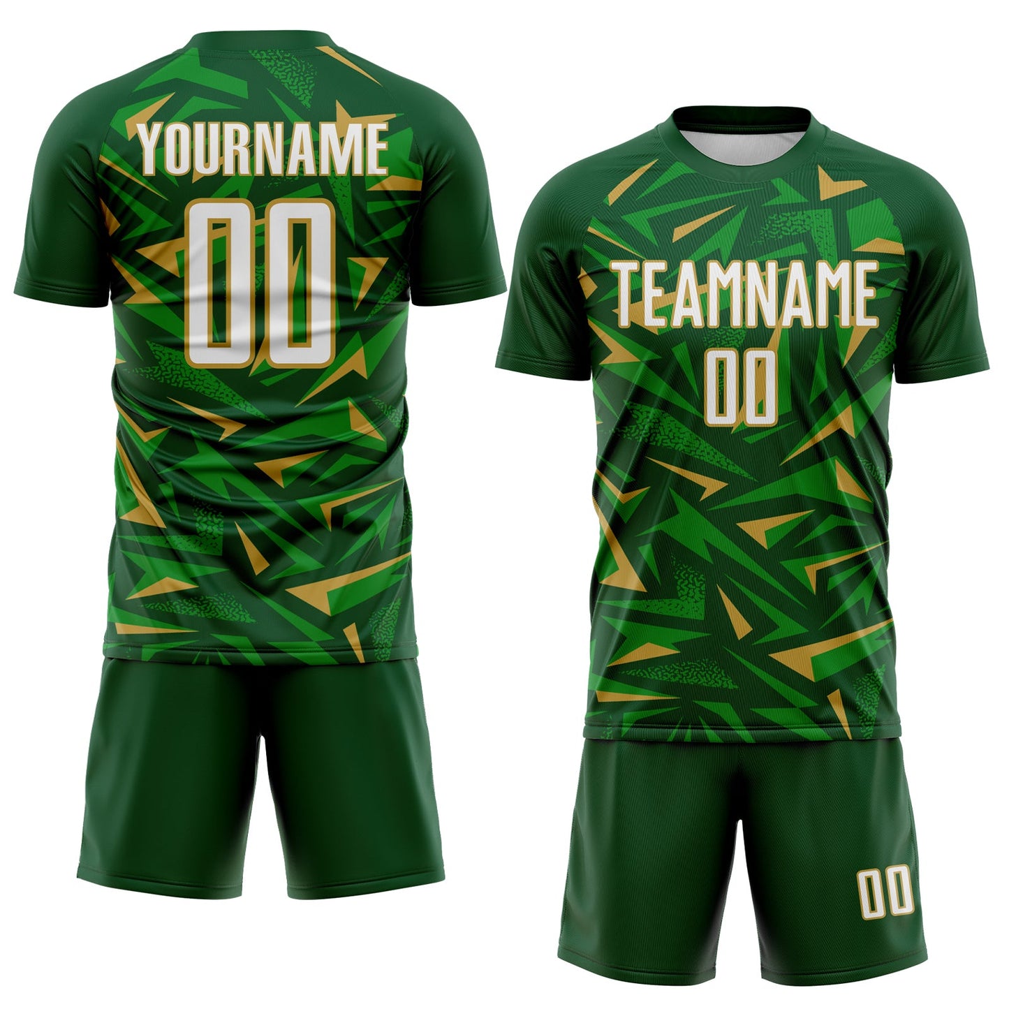 Custom Green White Old Gold-Grass Green Cyber Mecha E-sport Geometric Shards Spike Sublimation Soccer Uniform Jersey view 2