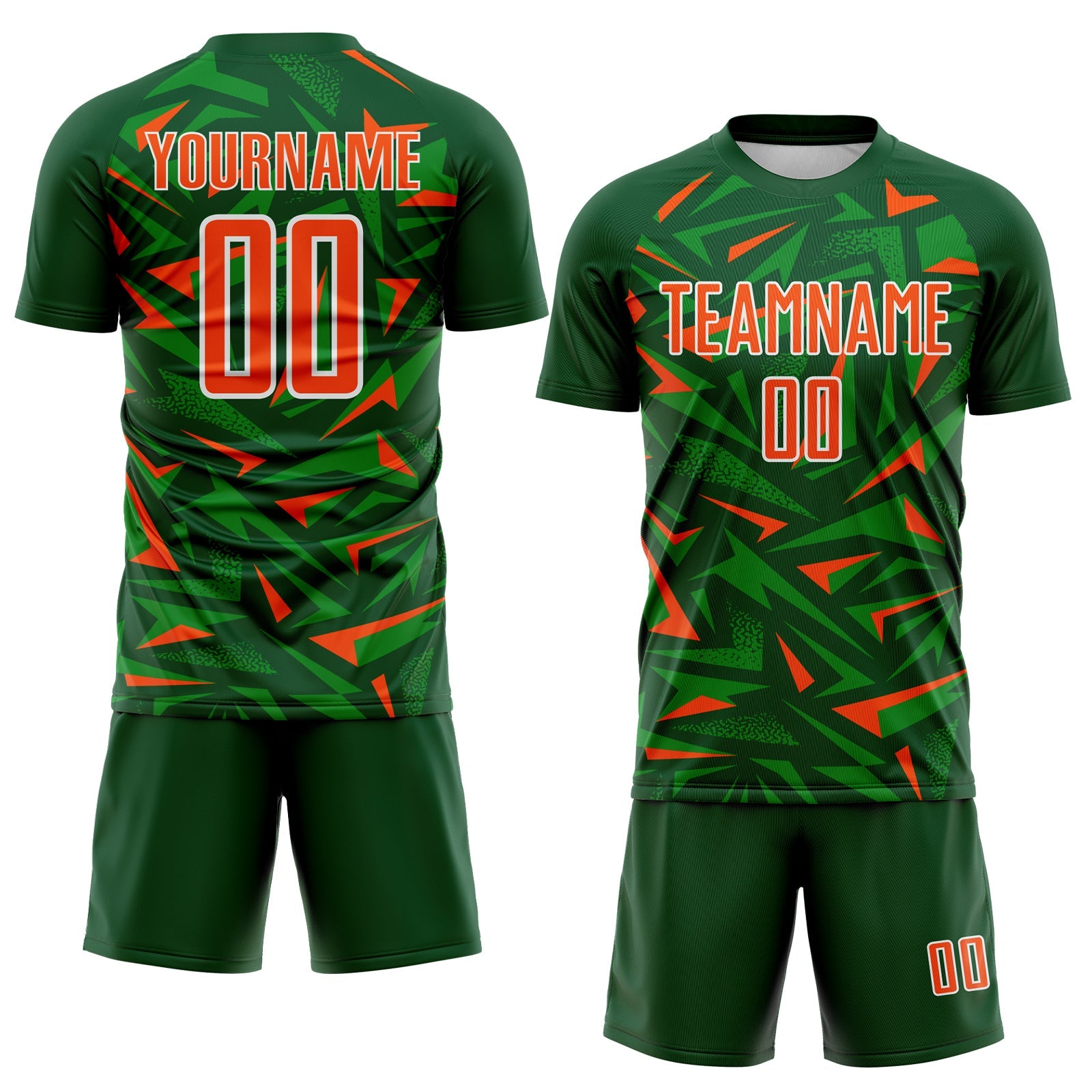 Custom Green Orange Grass Green-White Cyber Mecha E-sport Geometric Shards Spike Sublimation Soccer Uniform Jersey view 2