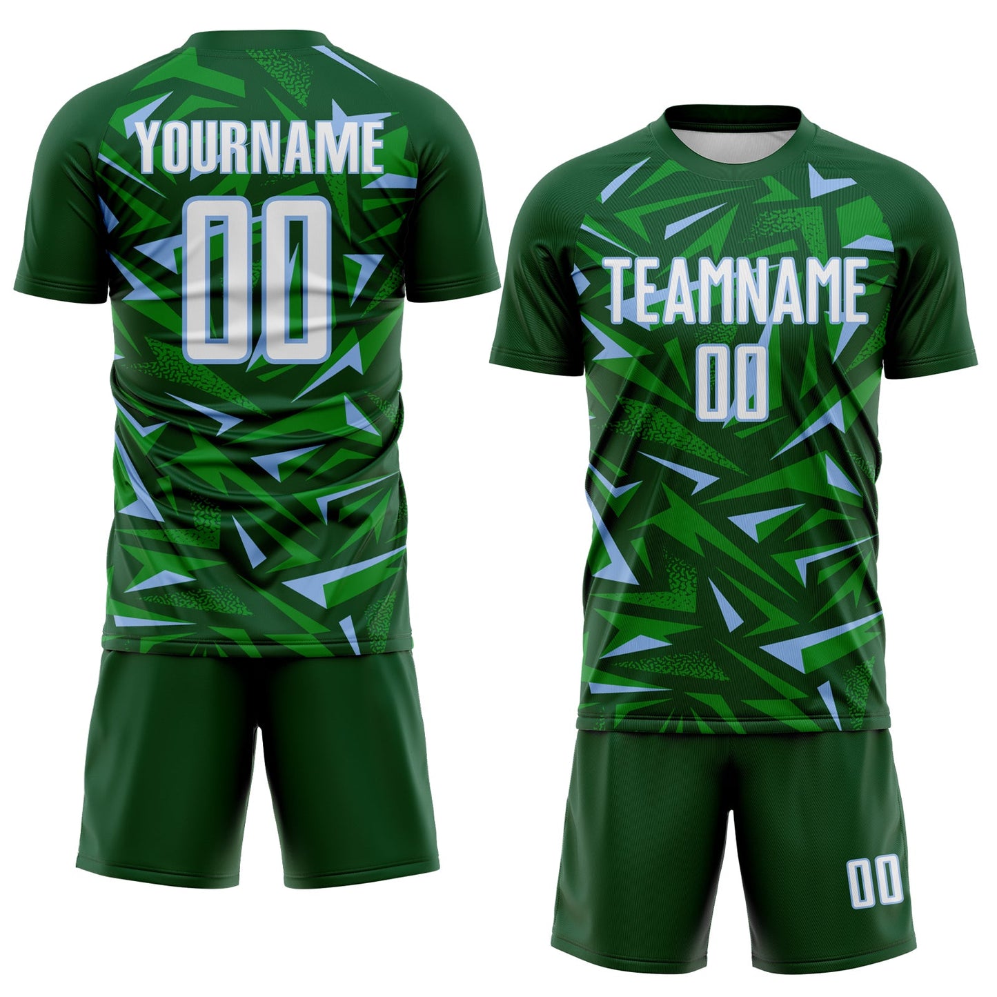 Custom Green White Light Blue-Grass Green Cyber Mecha E-sport Geometric Shards Spike Sublimation Soccer Uniform Jersey view 2