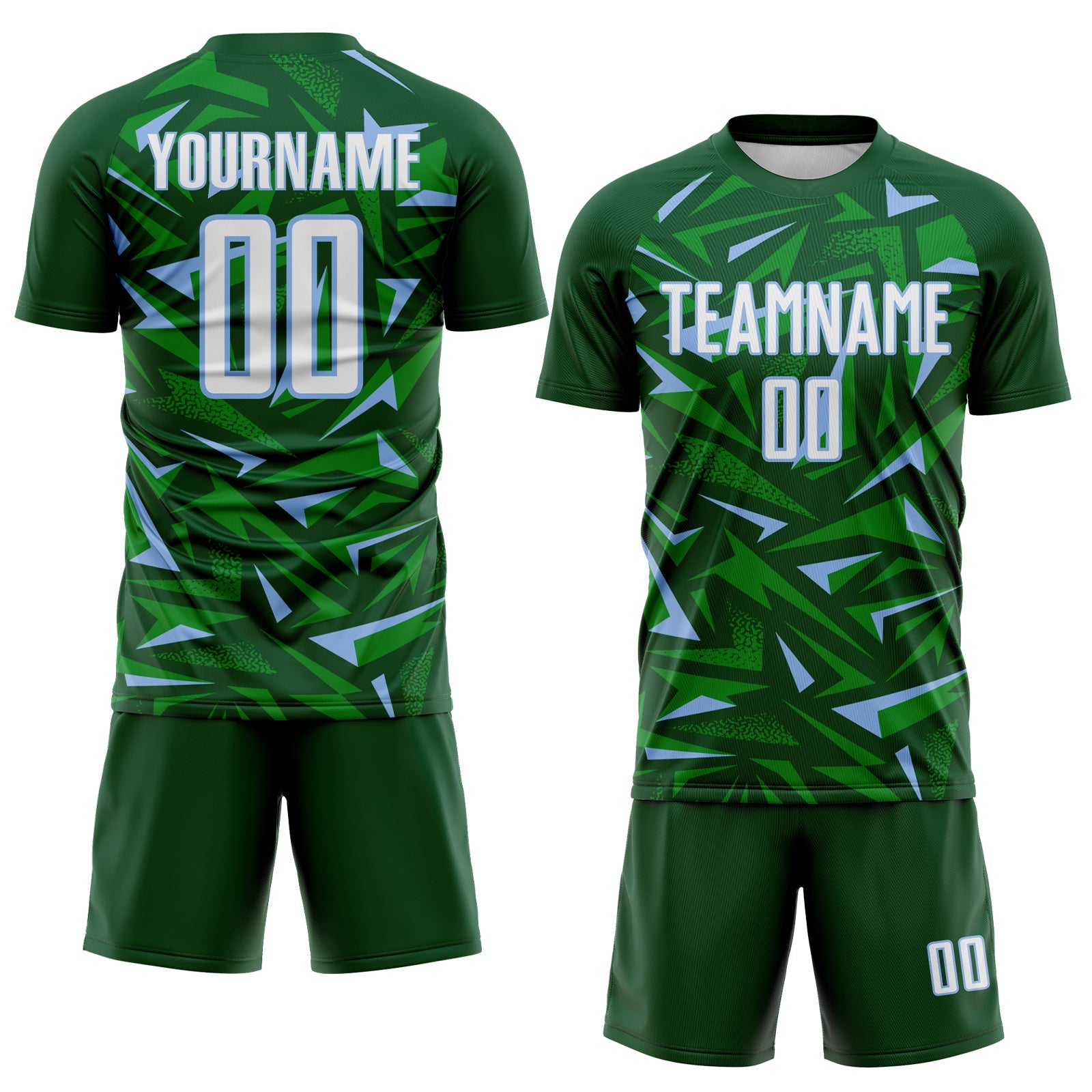 Custom Green White Light Blue-Grass Green Cyber Mecha E-sport Geometric Shards Spike Sublimation Soccer Uniform Jersey view 2