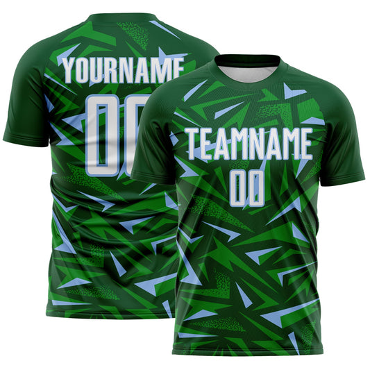Custom Green White Light Blue-Grass Green Cyber Mecha E-sport Geometric Shards Spike Sublimation Soccer Uniform Jersey - Main View