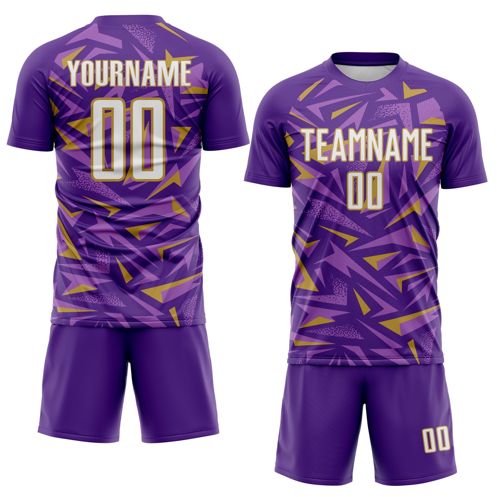 Custom Purple White Old Gold-Medium Purple Cyber Mecha E-sport Geometric Shards Spike Sublimation Soccer Uniform Jersey view 2
