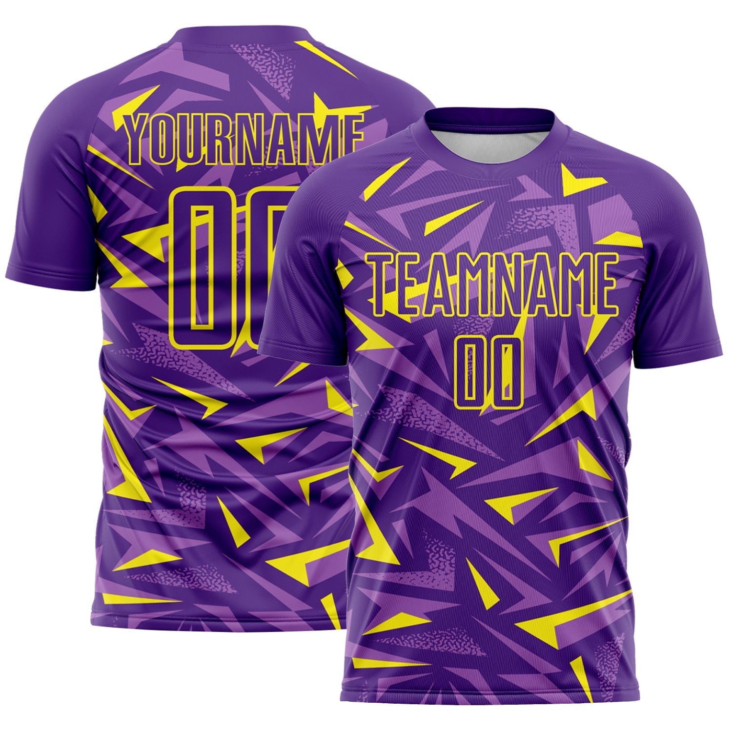 Custom Purple Light Yellow-Medium Purple Cyber Mecha E-sport Geometric Shards Spike Sublimation Soccer Uniform Jersey - Main View