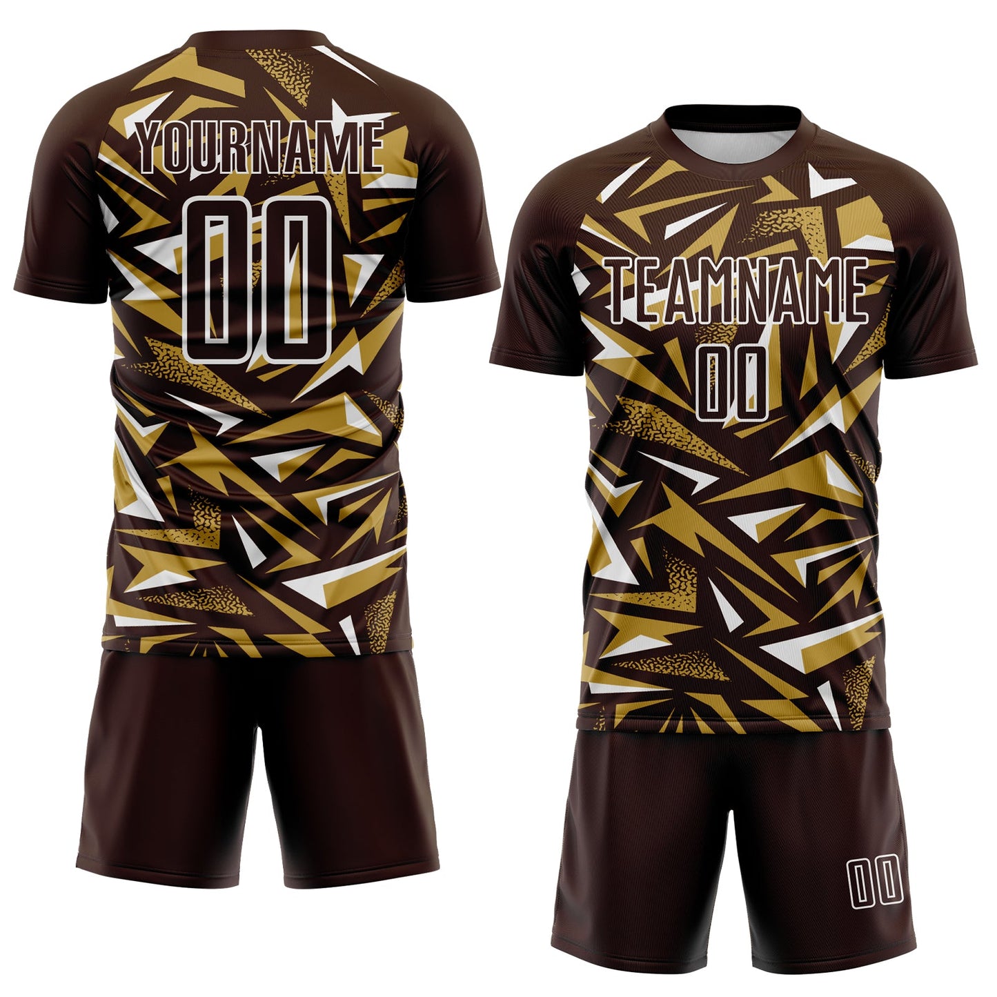 Custom Brown Old Gold-White Cyber Mecha E-sport Geometric Shards Spike Sublimation Soccer Uniform Jersey view 2