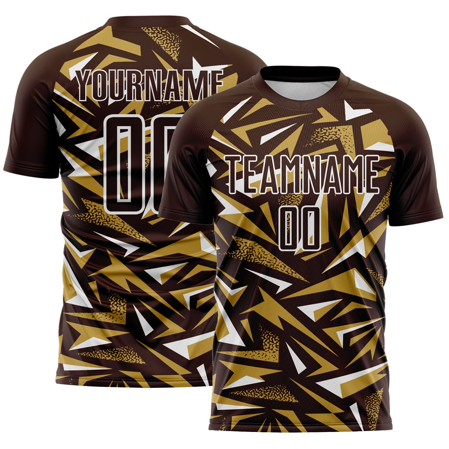 Custom Brown Old Gold-White Cyber Mecha E-sport Geometric Shards Spike Sublimation Soccer Uniform Jersey - Main View