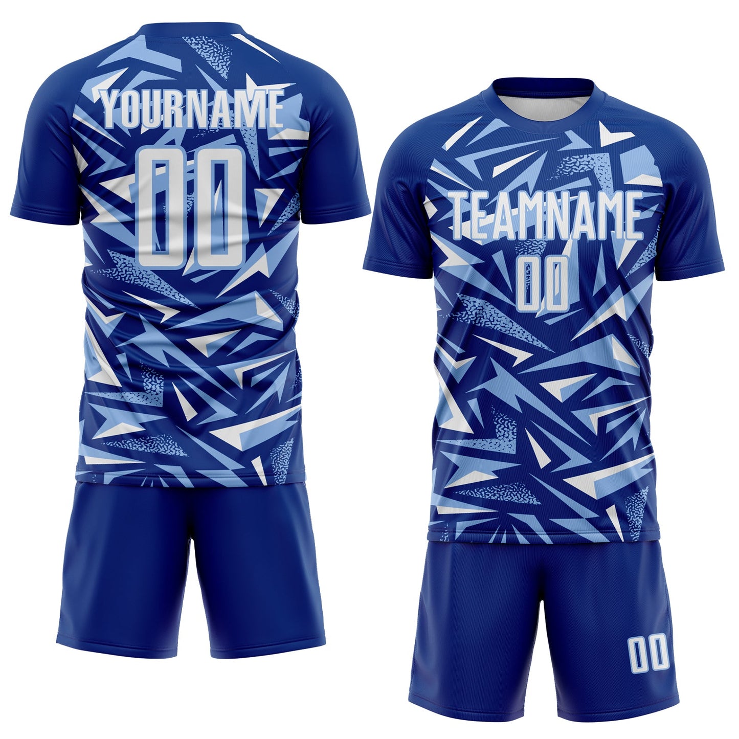 Custom Royal White-Light Blue Cyber Mecha E-sport Geometric Shards Spike Sublimation Soccer Uniform Jersey view 2