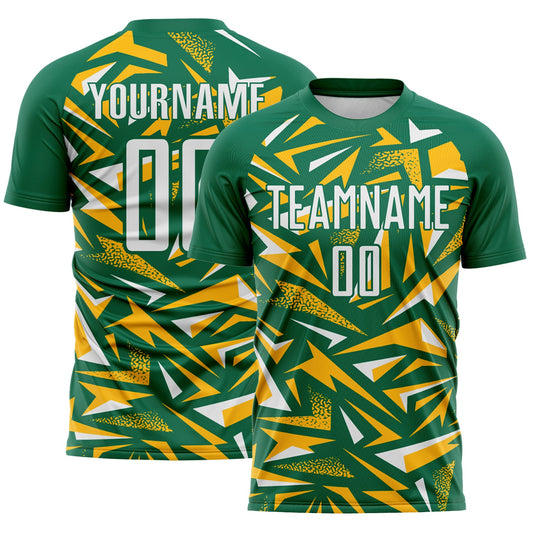 Custom Kelly Green White-Gold Cyber Mecha E-sport Geometric Shards Spike Sublimation Soccer Uniform Jersey - Main View