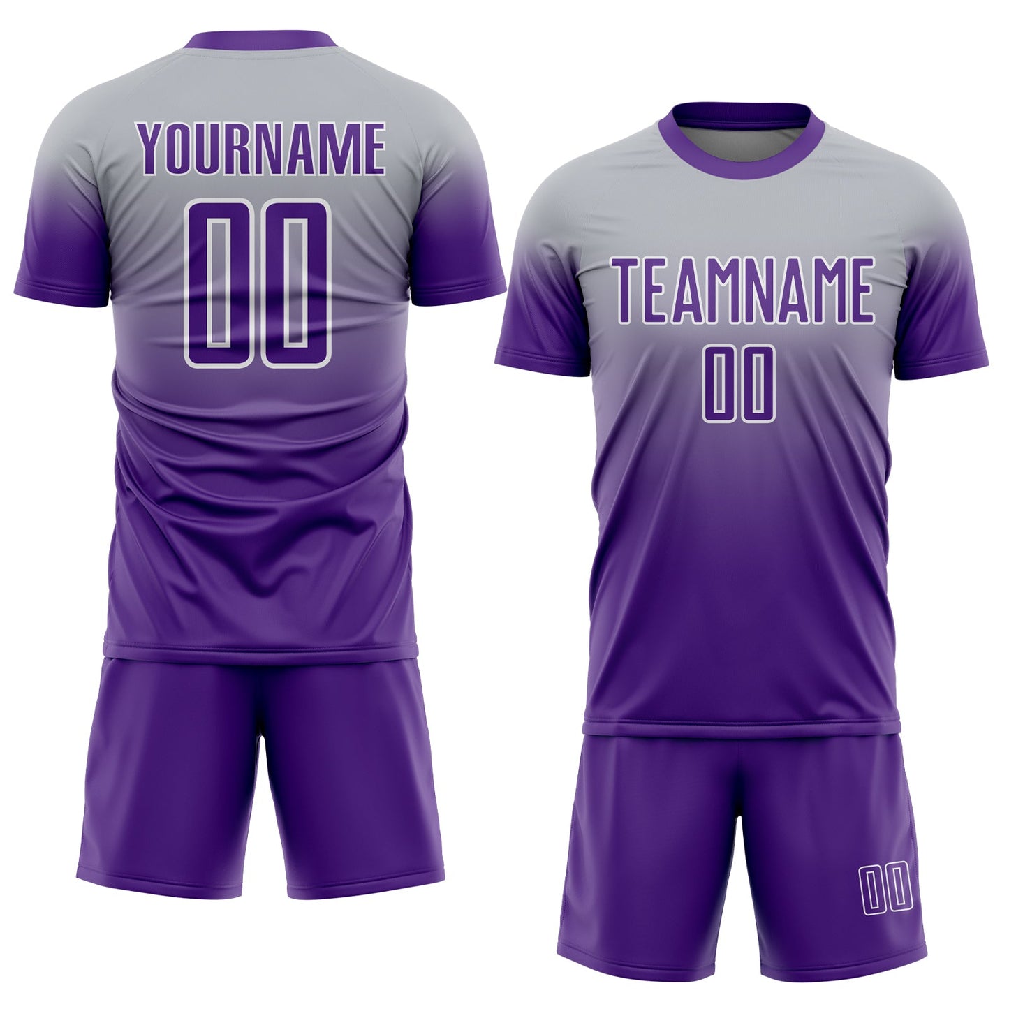 Custom Gray Purple-White Fade Fashion Sublimation Soccer Uniform Jersey view 2