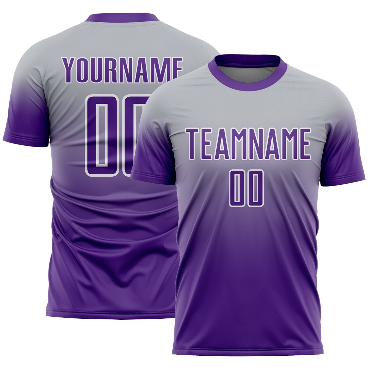 Custom Gray Purple-White Fade Fashion Sublimation Soccer Uniform Jersey - Main View