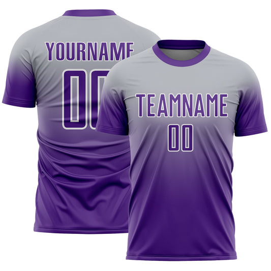 Custom Gray Purple-White Fade Fashion Sublimation Soccer Uniform Jersey - Main View