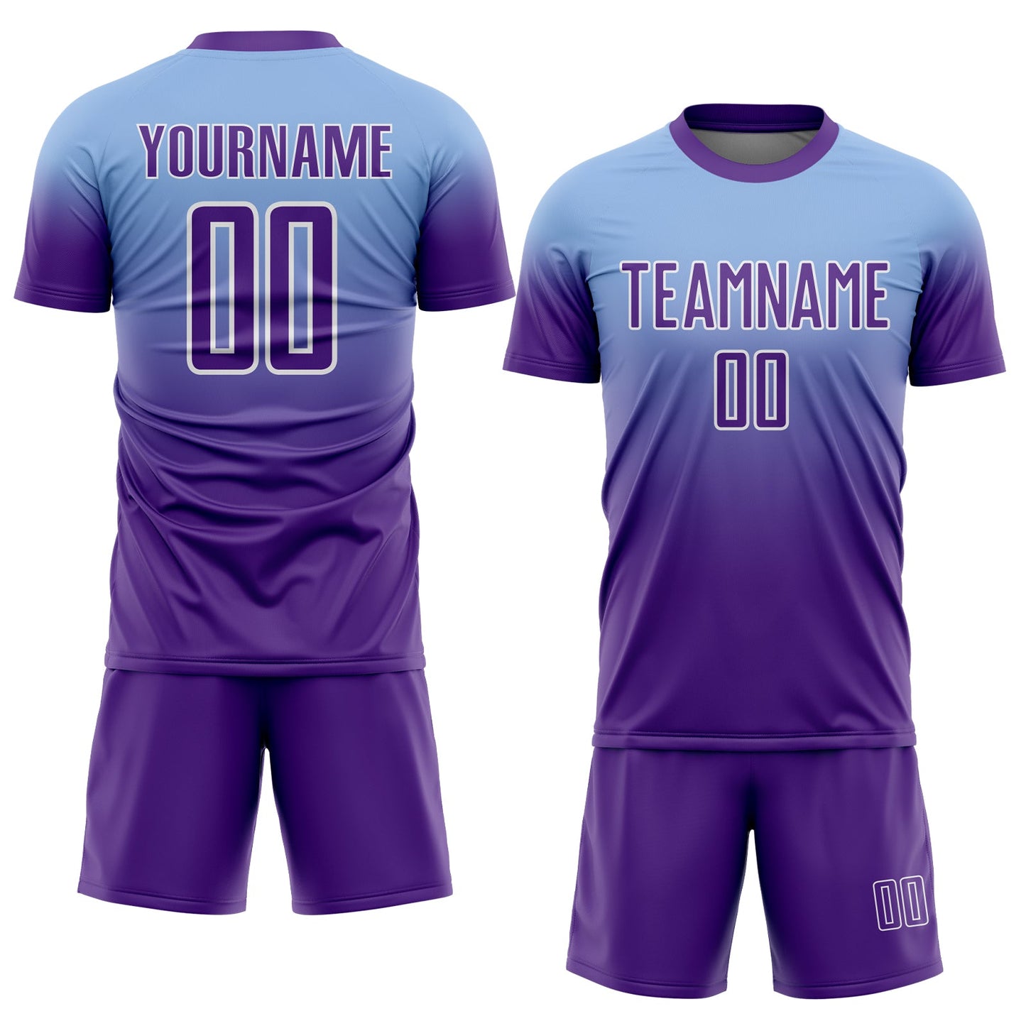 Custom Light Blue Purple-White Fade Fashion Sublimation Soccer Uniform Jersey view 2