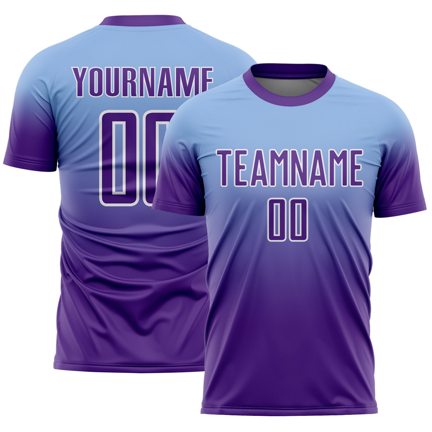 Custom Light Blue Purple-White Fade Fashion Sublimation Soccer Uniform Jersey - Main View