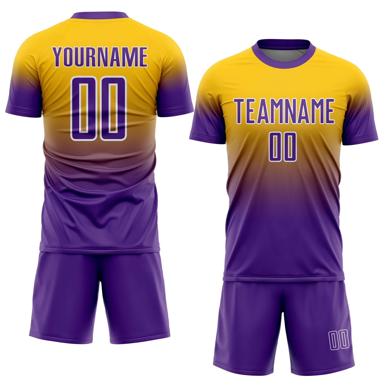 Custom Yellow Purple-White Fade Fashion Sublimation Soccer Uniform Jersey view 2