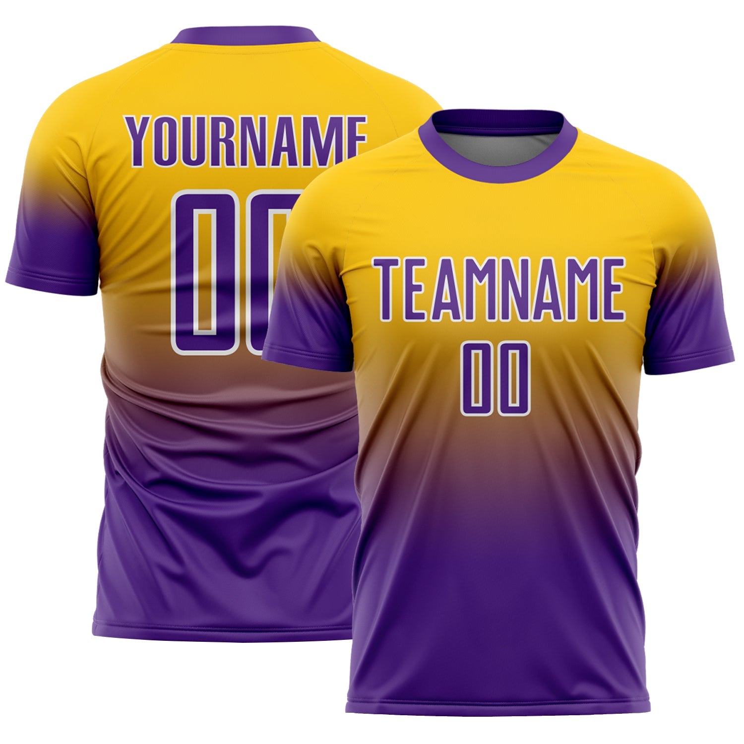 Custom Yellow Purple-White Fade Fashion Sublimation Soccer Uniform Jersey - Main View