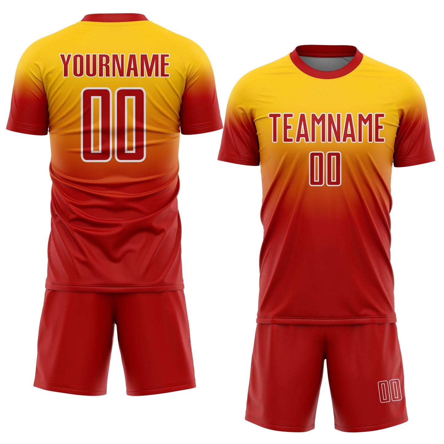 Custom Yellow Red-White Fade Fashion Sublimation Soccer Uniform Jersey view 2