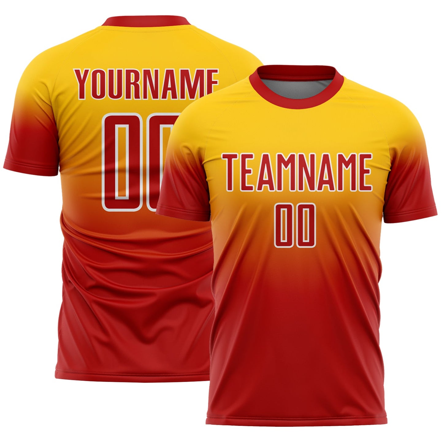 Custom Yellow Red-White Fade Fashion Sublimation Soccer Uniform Jersey - Main View