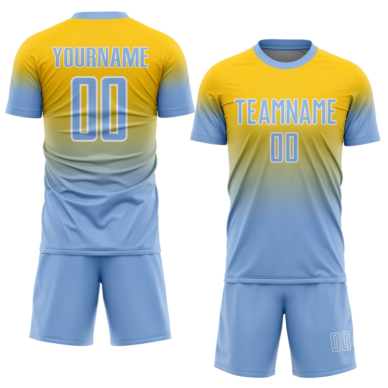 Custom Yellow Light Blue-White Fade Fashion Sublimation Soccer Uniform Jersey view 2