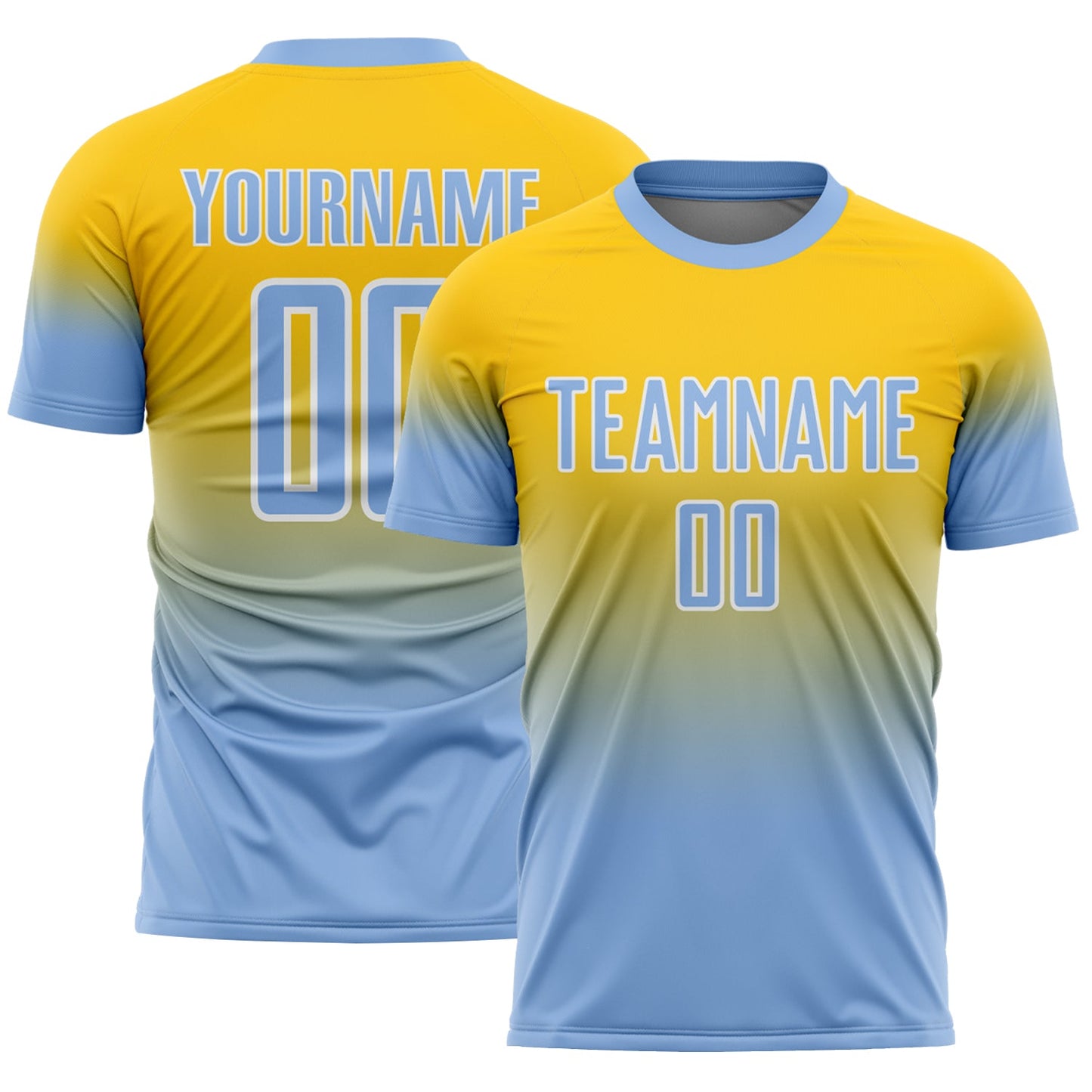 Custom Yellow Light Blue-White Fade Fashion Sublimation Soccer Uniform Jersey - Main View