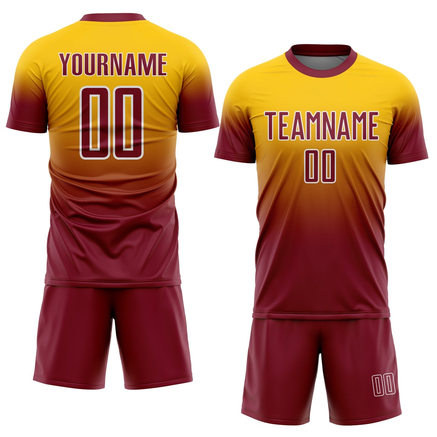 Custom Yellow Crimson-White Fade Fashion Sublimation Soccer Uniform Jersey view 2