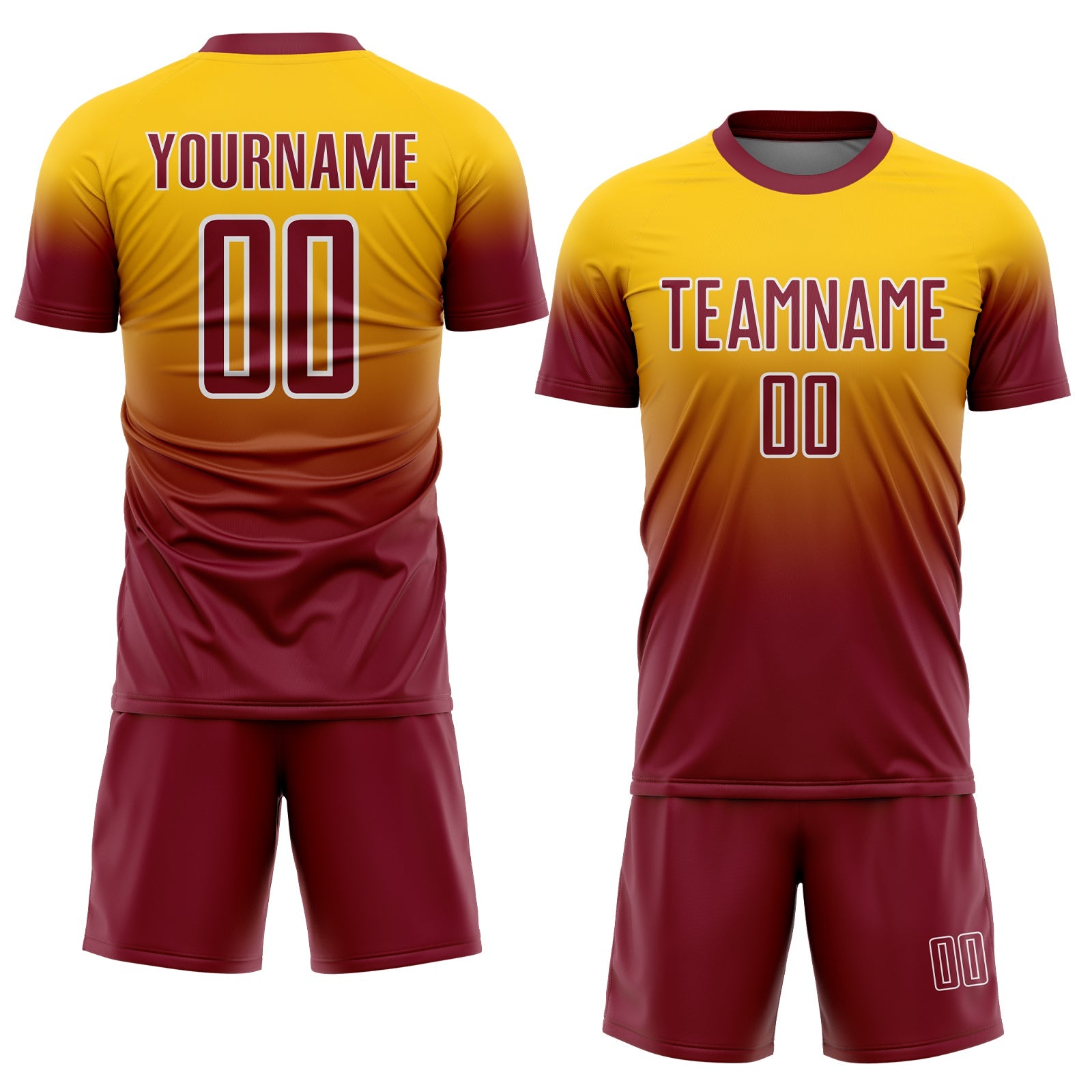 Custom Yellow Crimson-White Fade Fashion Sublimation Soccer Uniform Jersey view 2