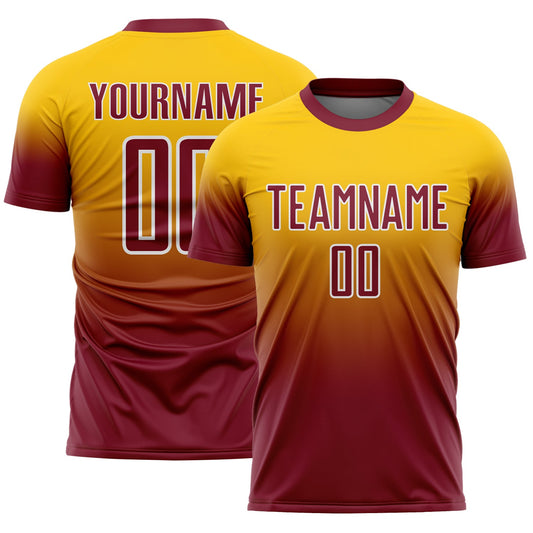 Custom Yellow Crimson-White Fade Fashion Sublimation Soccer Uniform Jersey - Main View