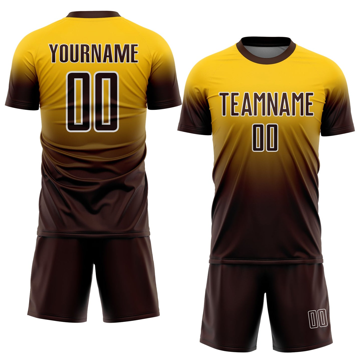 Custom Yellow Brown-White Fade Fashion Sublimation Soccer Uniform Jersey view 2