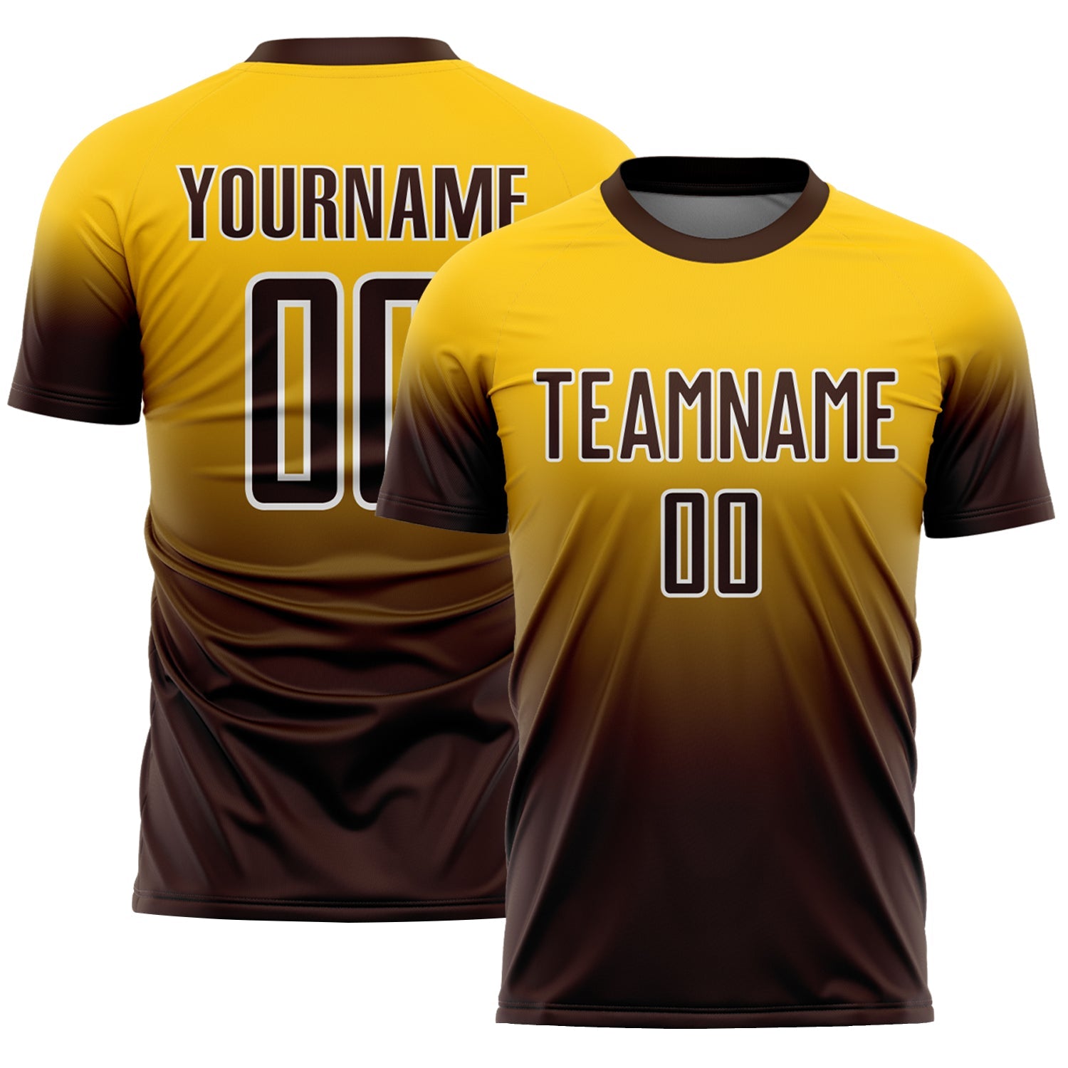 Custom Yellow Brown-White Fade Fashion Sublimation Soccer Uniform Jersey - Main View