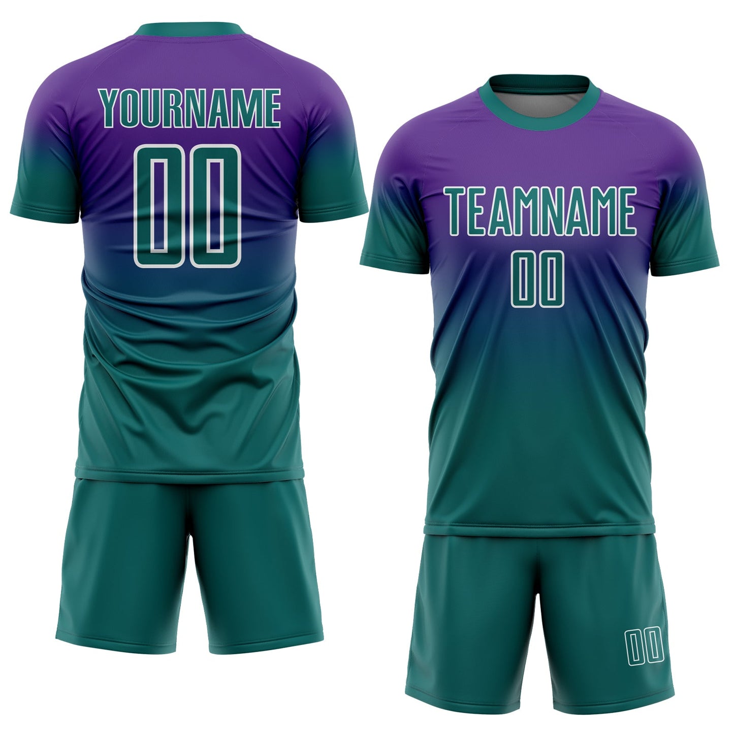 Custom Purple Teal-White Fade Fashion Sublimation Soccer Uniform Jersey view 2