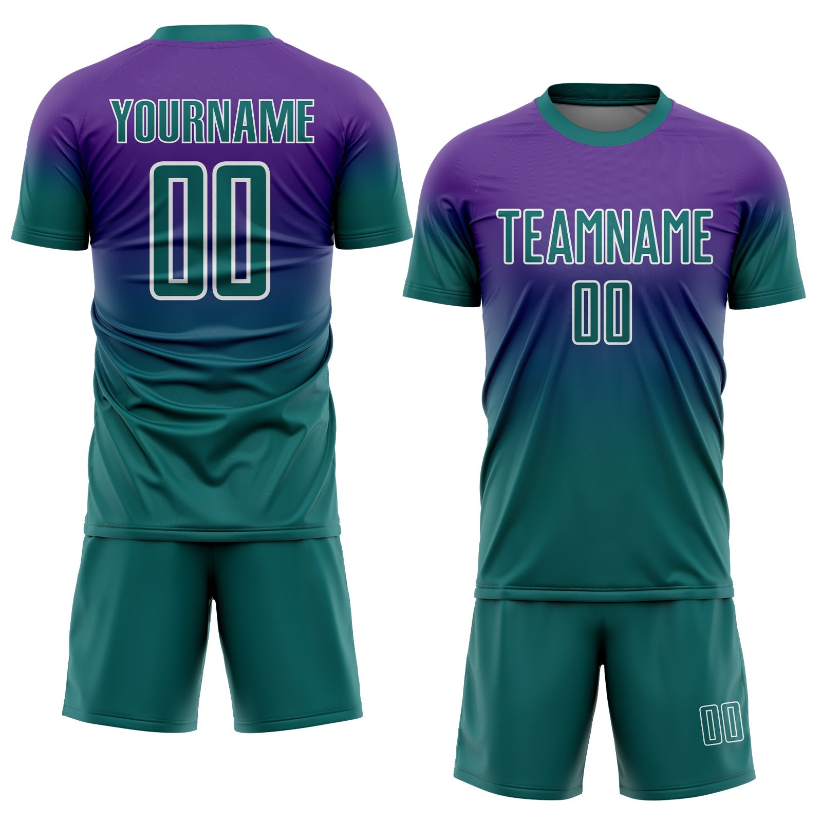 Custom Purple Teal-White Fade Fashion Sublimation Soccer Uniform Jersey view 2