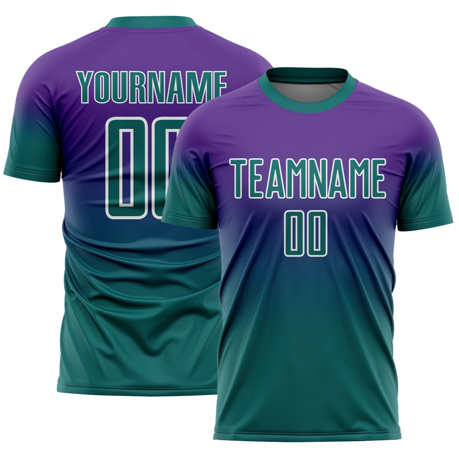 Custom Purple Teal-White Fade Fashion Sublimation Soccer Uniform Jersey - Main View