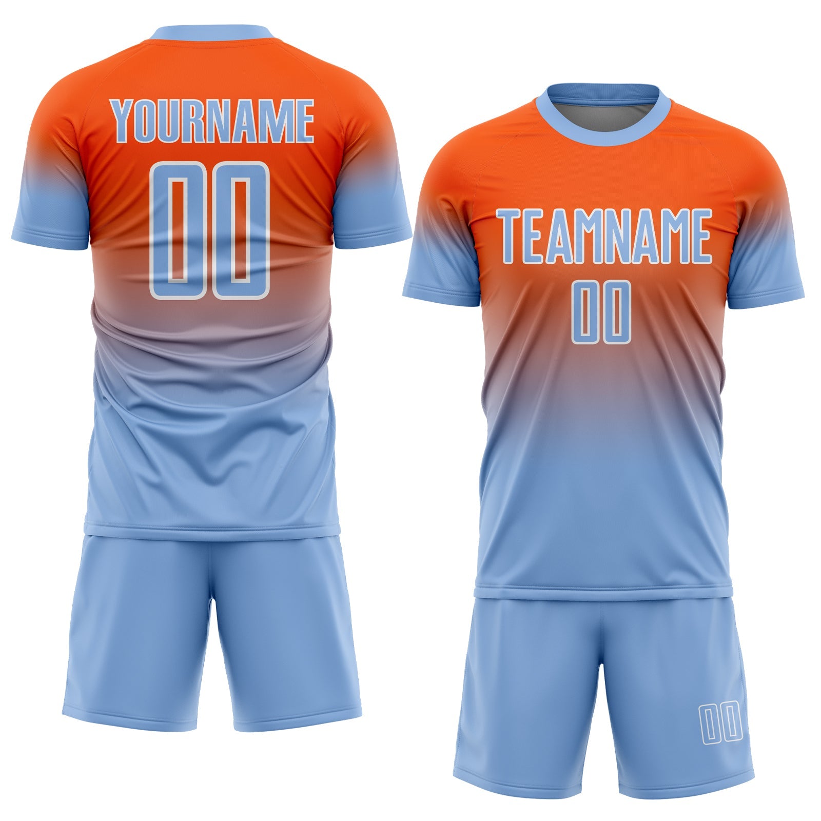 Custom Orange Light Blue-White Fade Fashion Sublimation Soccer Uniform Jersey view 2