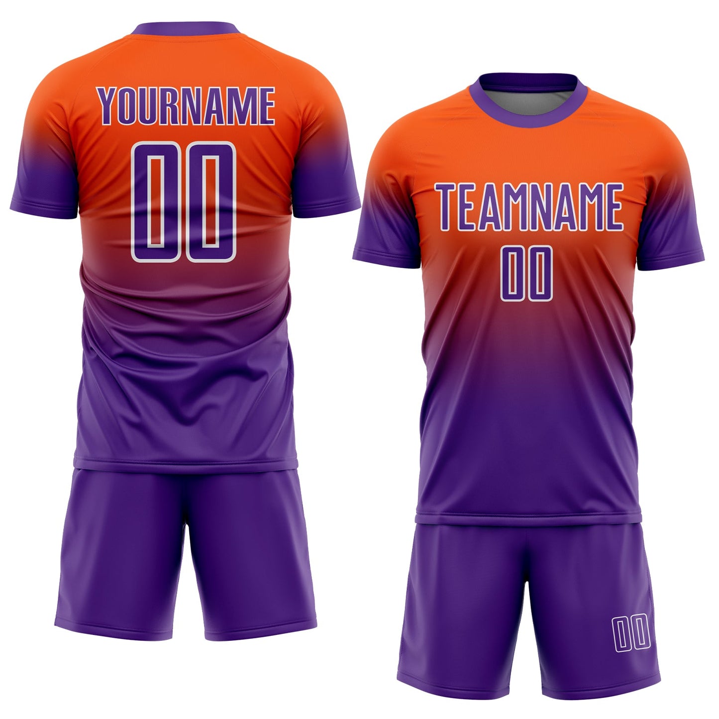 Custom Orange Purple-White Fade Fashion Sublimation Soccer Uniform Jersey view 2