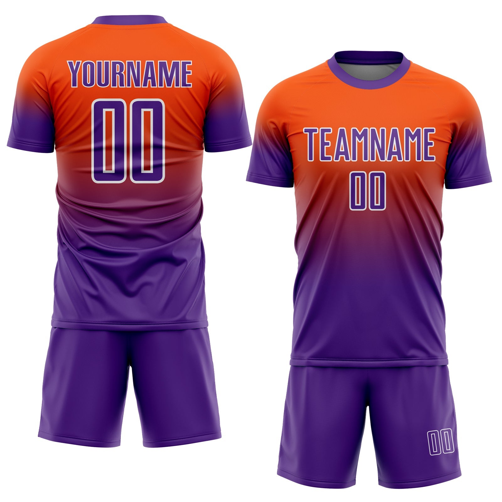 Custom Orange Purple-White Fade Fashion Sublimation Soccer Uniform Jersey view 2