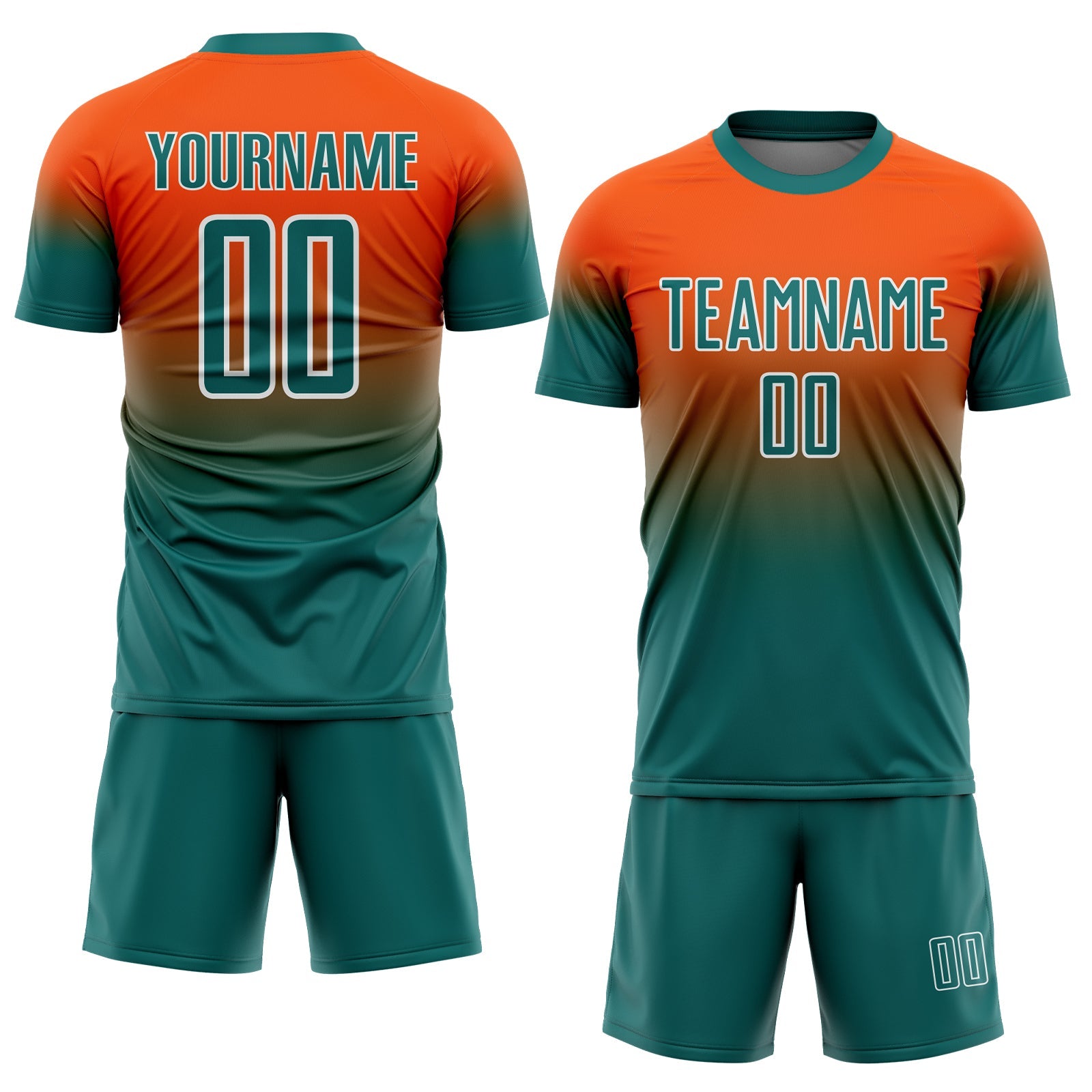 Custom Orange Teal-White Fade Fashion Sublimation Soccer Uniform Jersey view 2