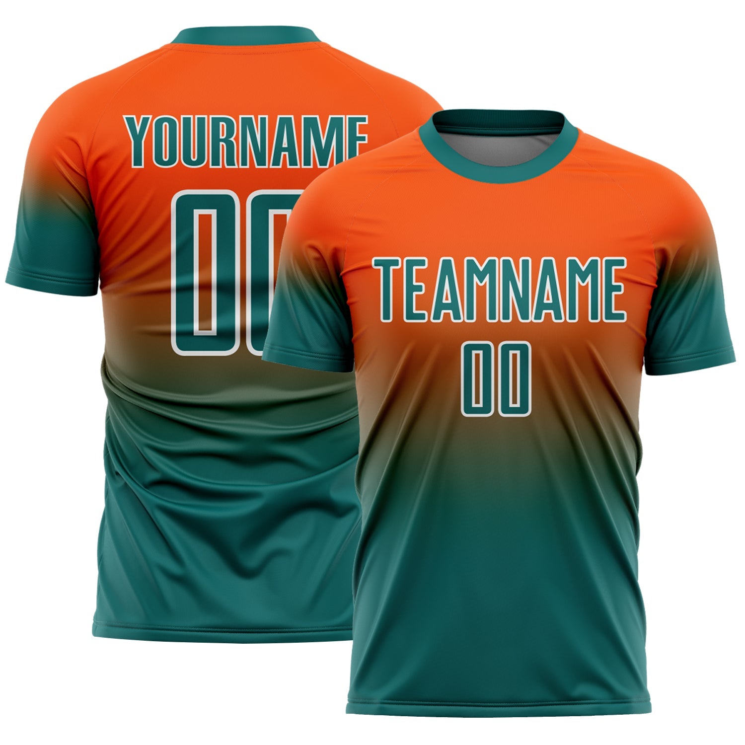 Custom Orange Teal-White Fade Fashion Sublimation Soccer Uniform Jersey - Main View