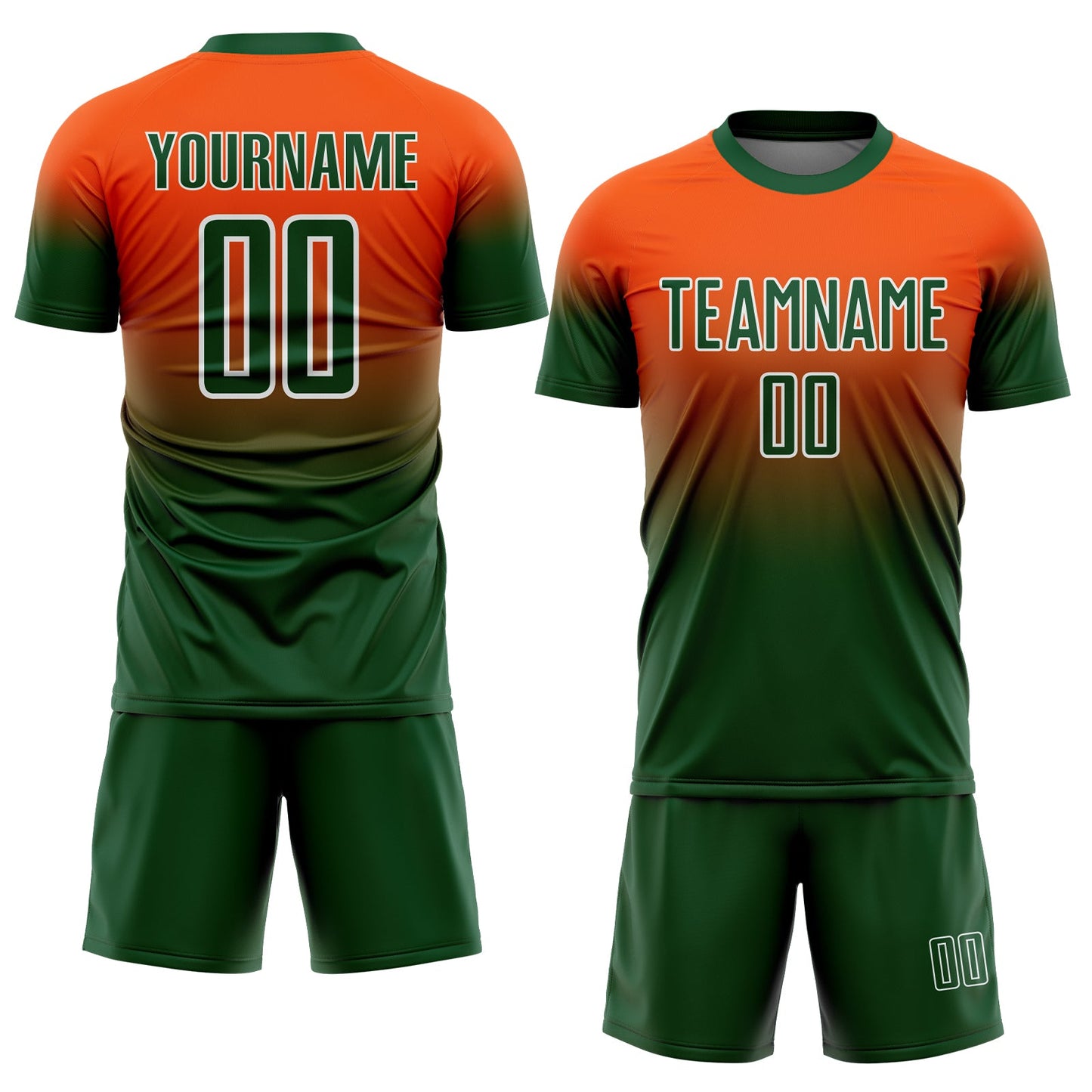Custom Orange Green-White Fade Fashion Sublimation Soccer Uniform Jersey view 2
