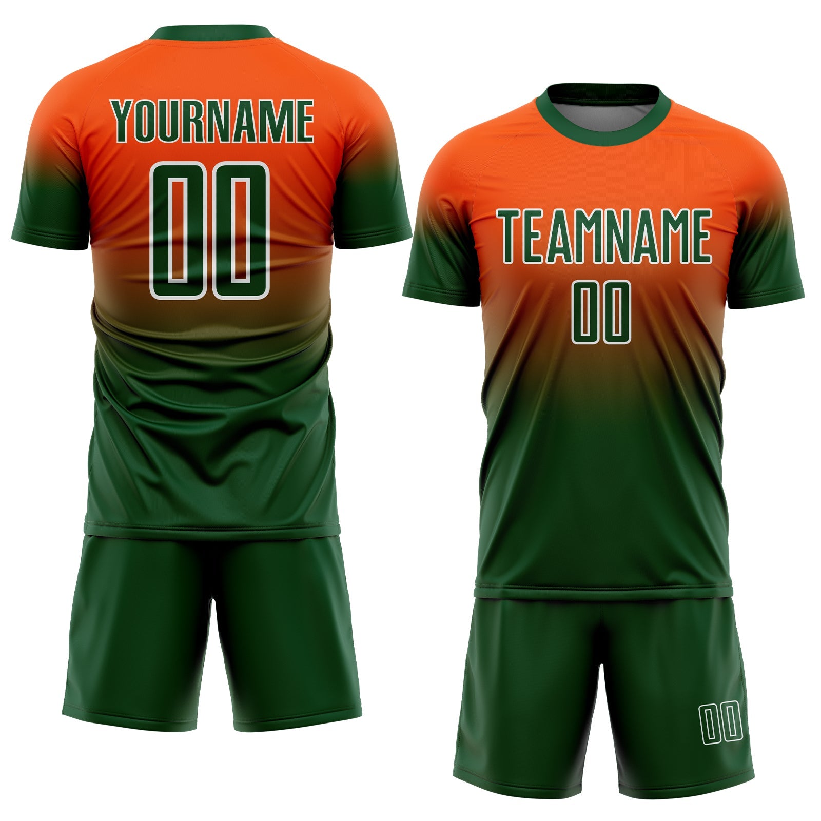 Custom Orange Green-White Fade Fashion Sublimation Soccer Uniform Jersey view 2