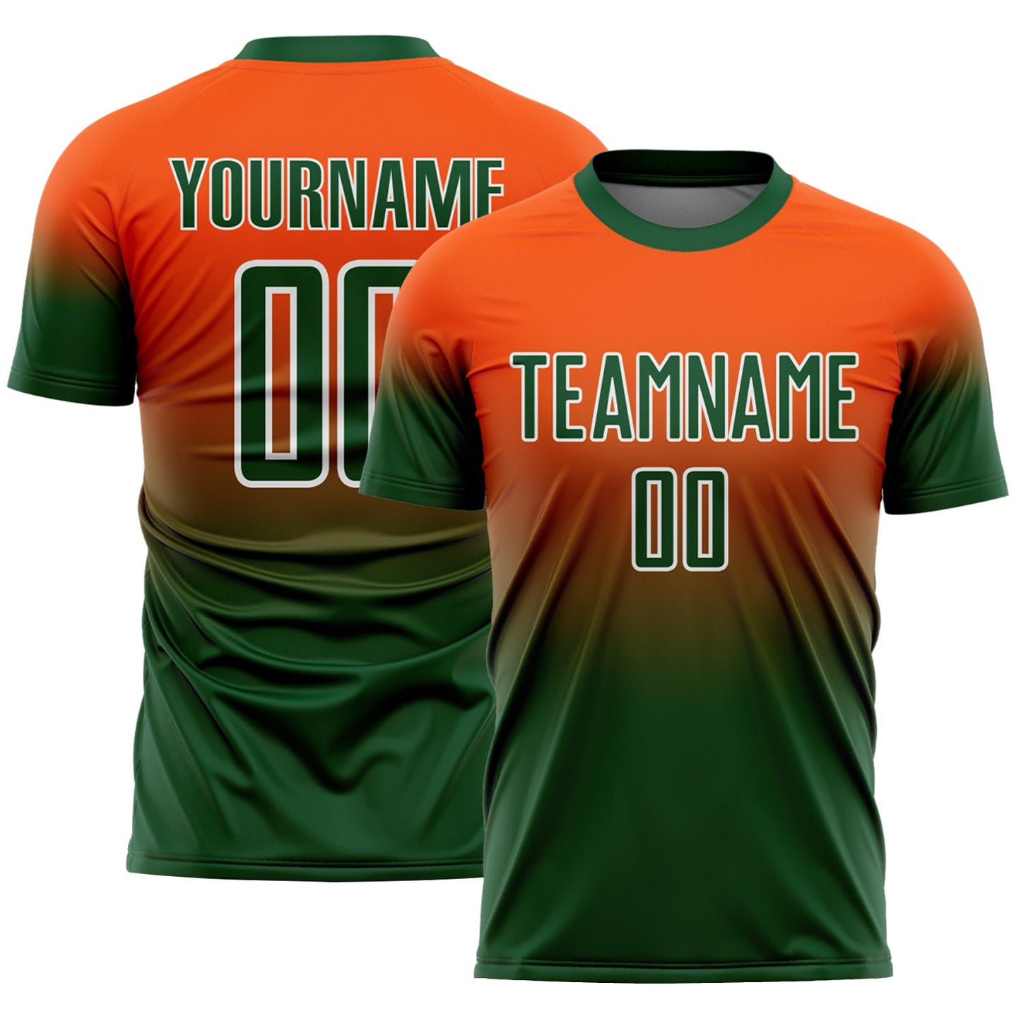 Custom Orange Green-White Fade Fashion Sublimation Soccer Uniform Jersey - Main View