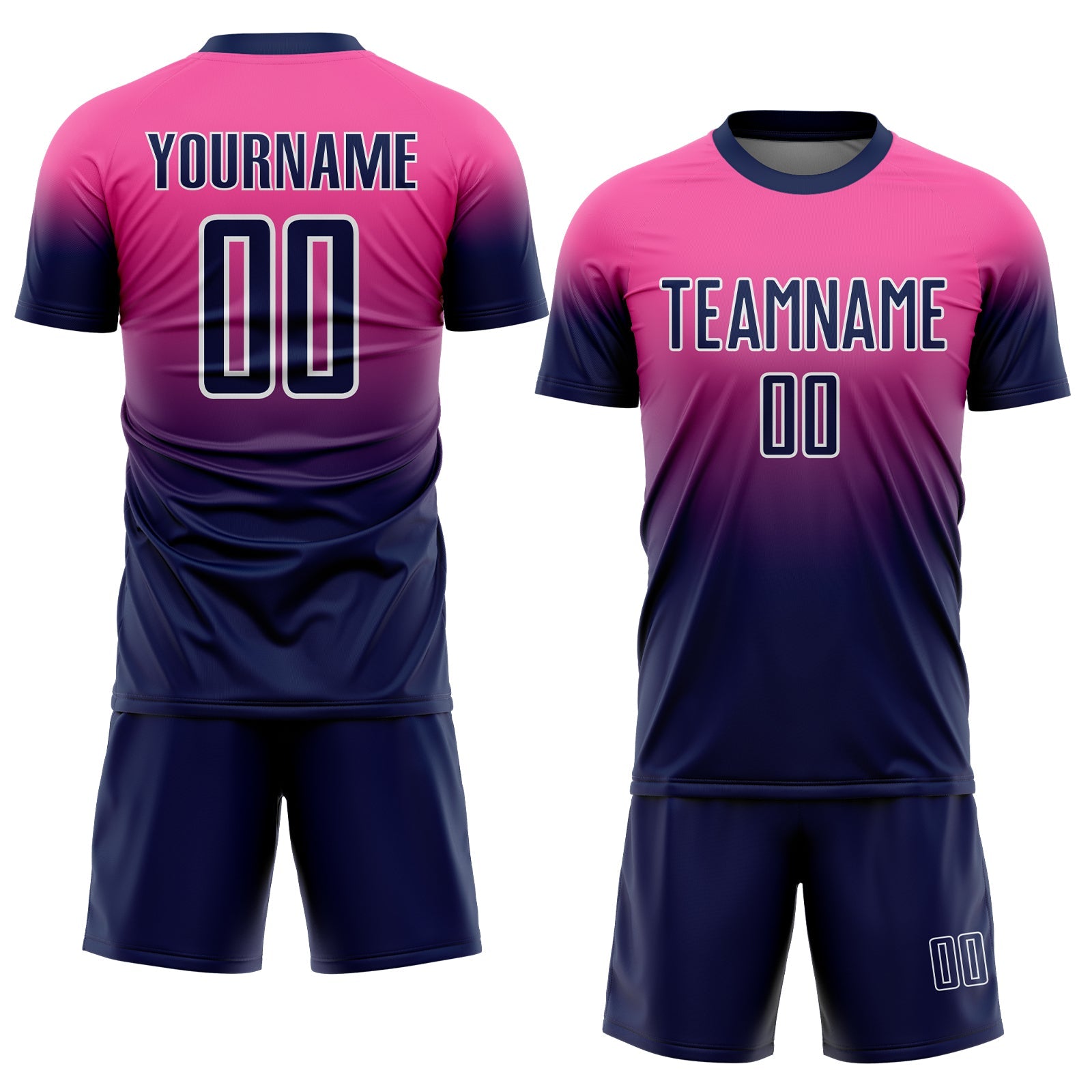 Custom Pink Navy-White Fade Fashion Sublimation Soccer Uniform Jersey view 2
