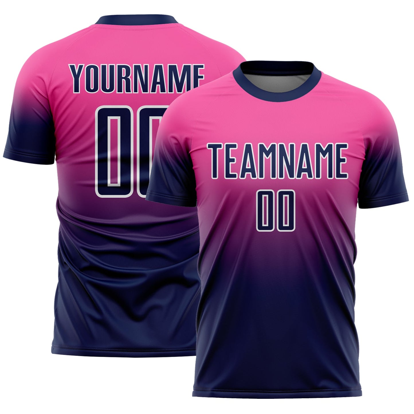 Custom Pink Navy-White Fade Fashion Sublimation Soccer Uniform Jersey - Main View