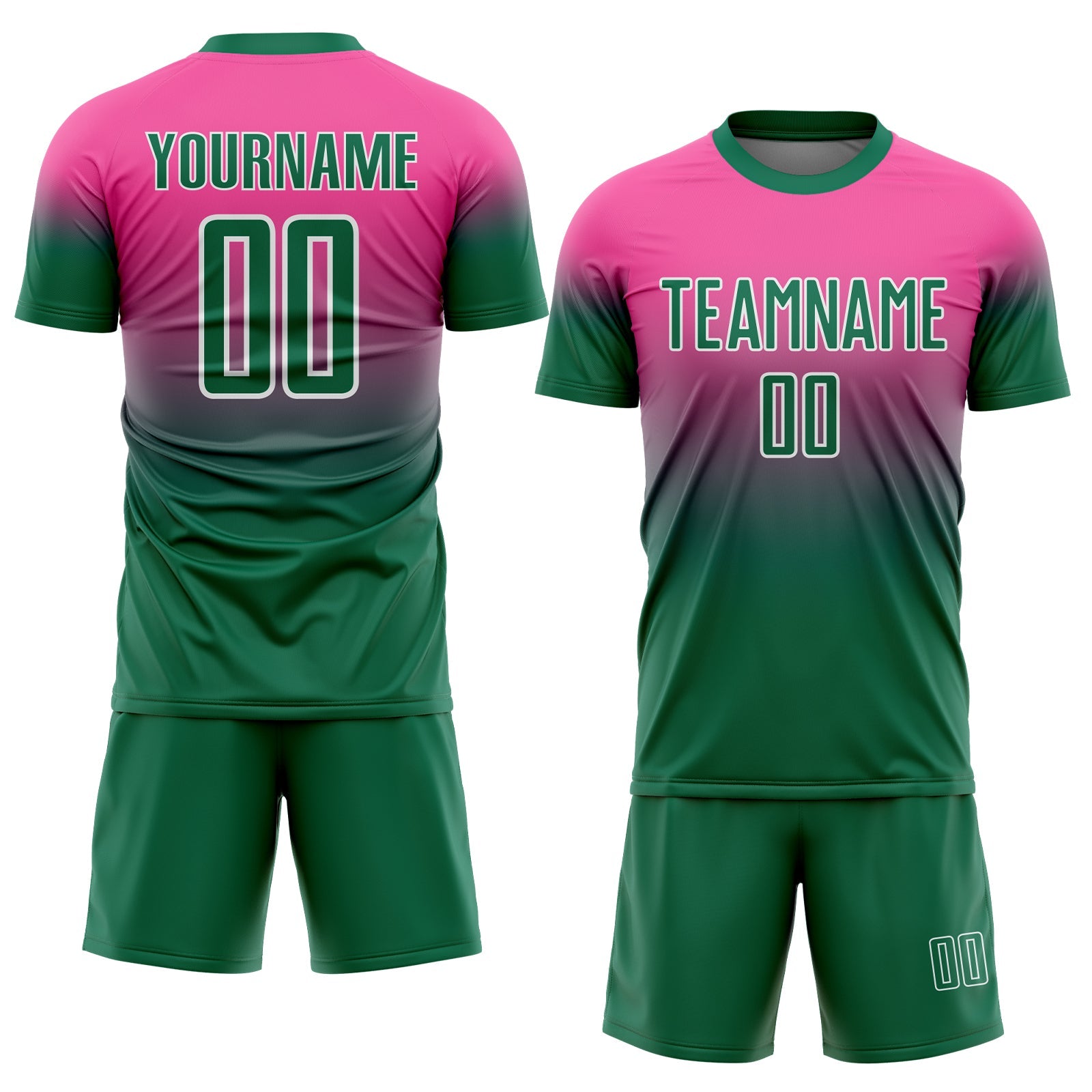 Custom Pink Kelly Green-White Fade Fashion Sublimation Soccer Uniform Jersey view 2
