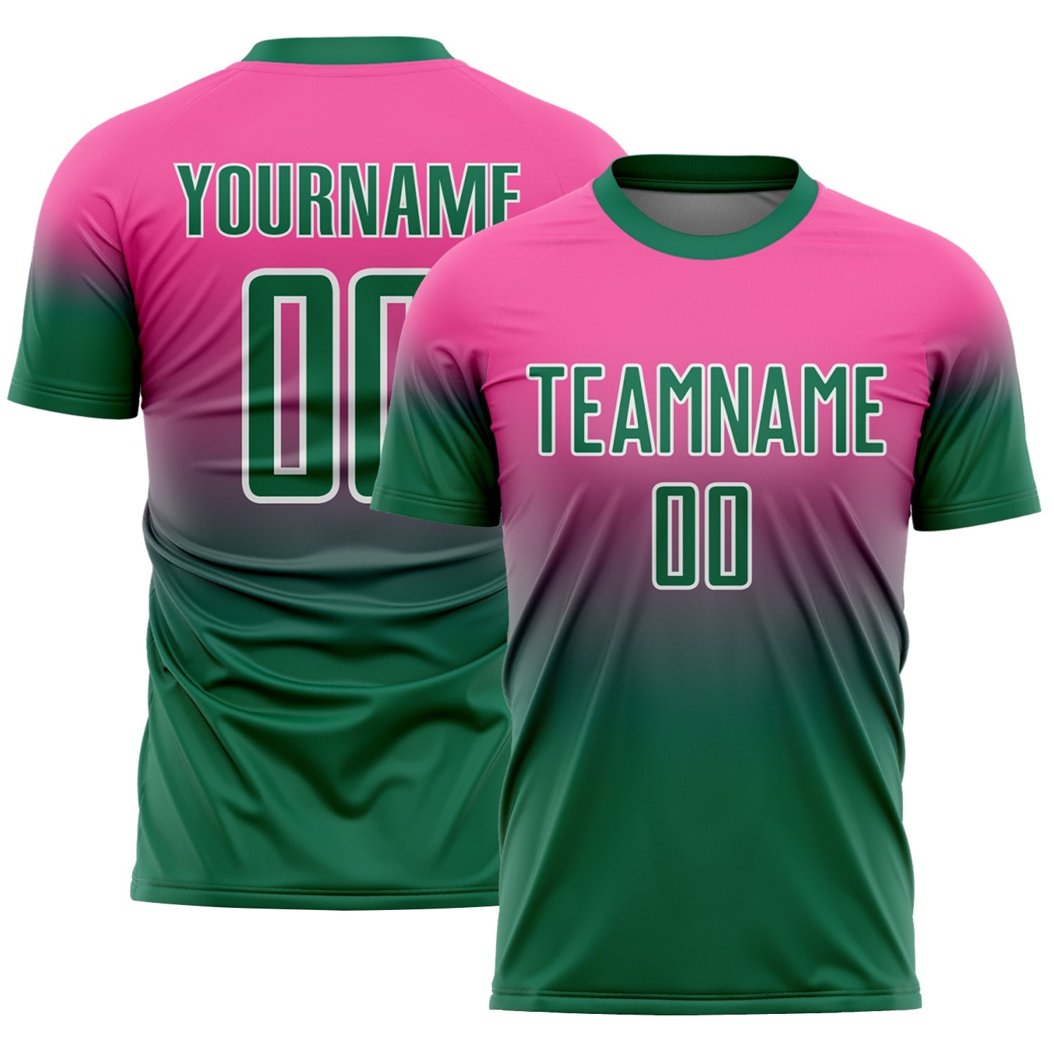 Custom Pink Kelly Green-White Fade Fashion Sublimation Soccer Uniform Jersey - Main View