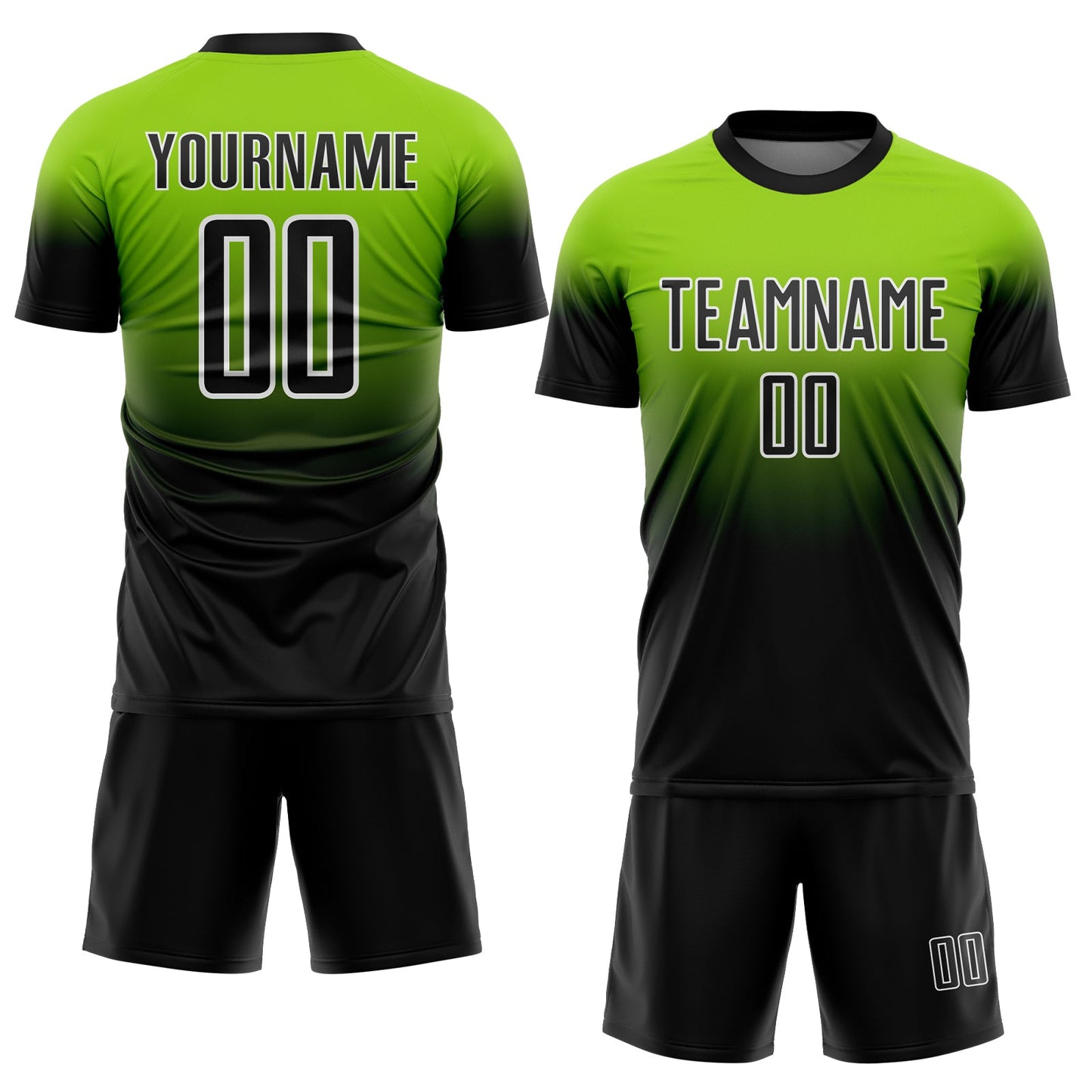 Custom Neon Green Black-White Fade Fashion Sublimation Soccer Uniform Jersey view 2