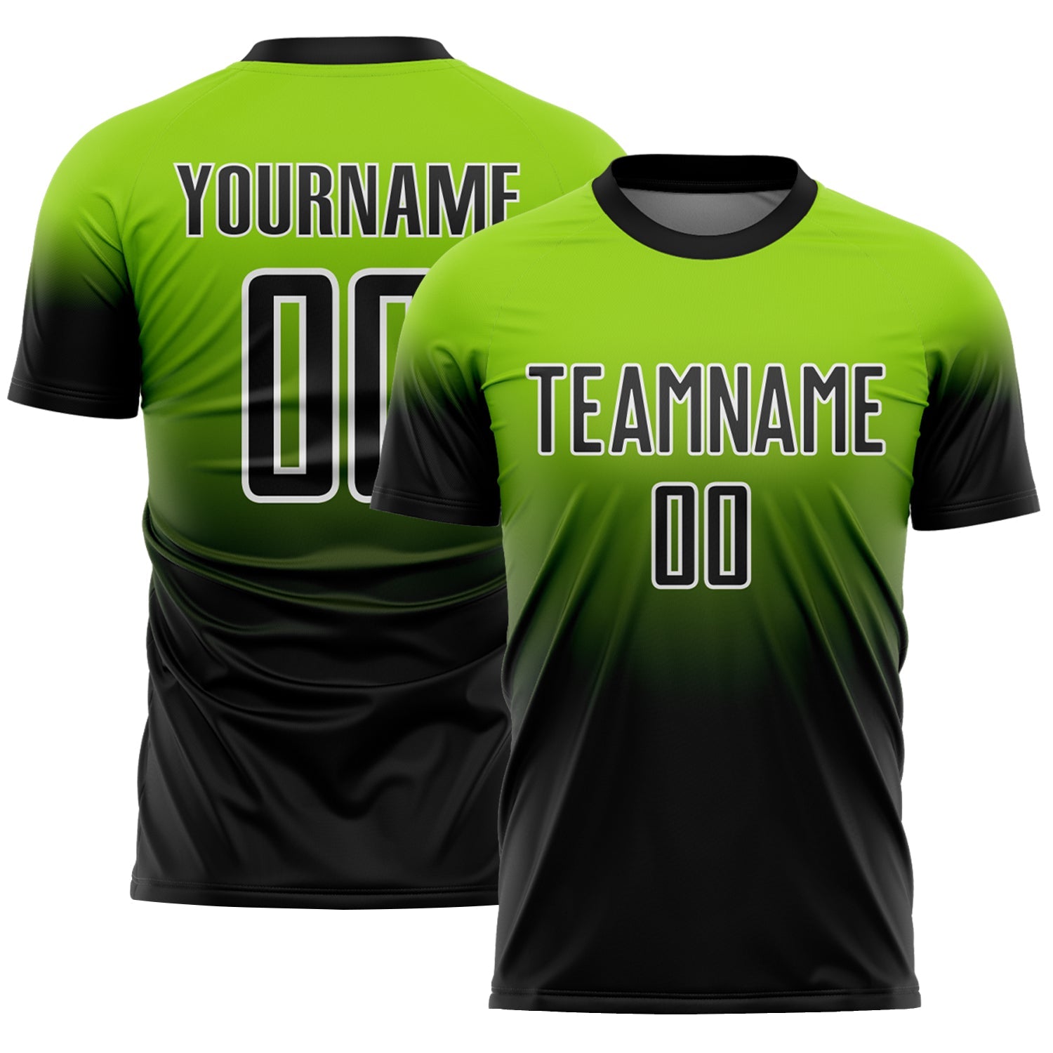 Custom Neon Green Black-White Fade Fashion Sublimation Soccer Uniform Jersey - Main View