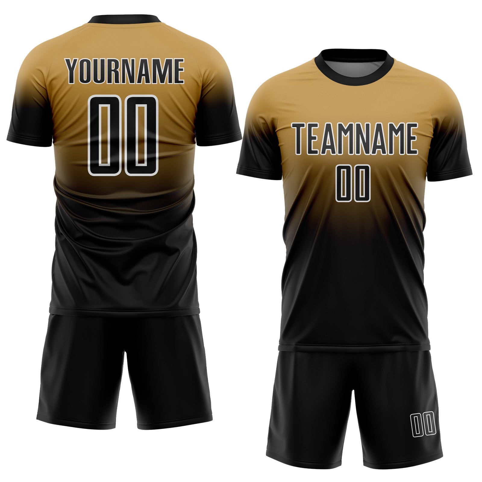 Custom Old Gold Black-White Fade Fashion Sublimation Soccer Uniform Jersey view 2