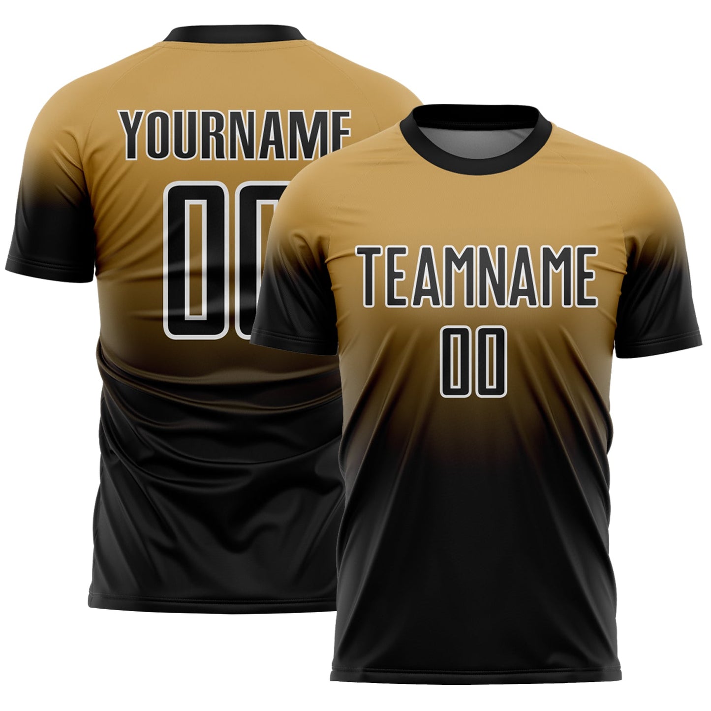 Custom Old Gold Black-White Fade Fashion Sublimation Soccer Uniform Jersey - Main View