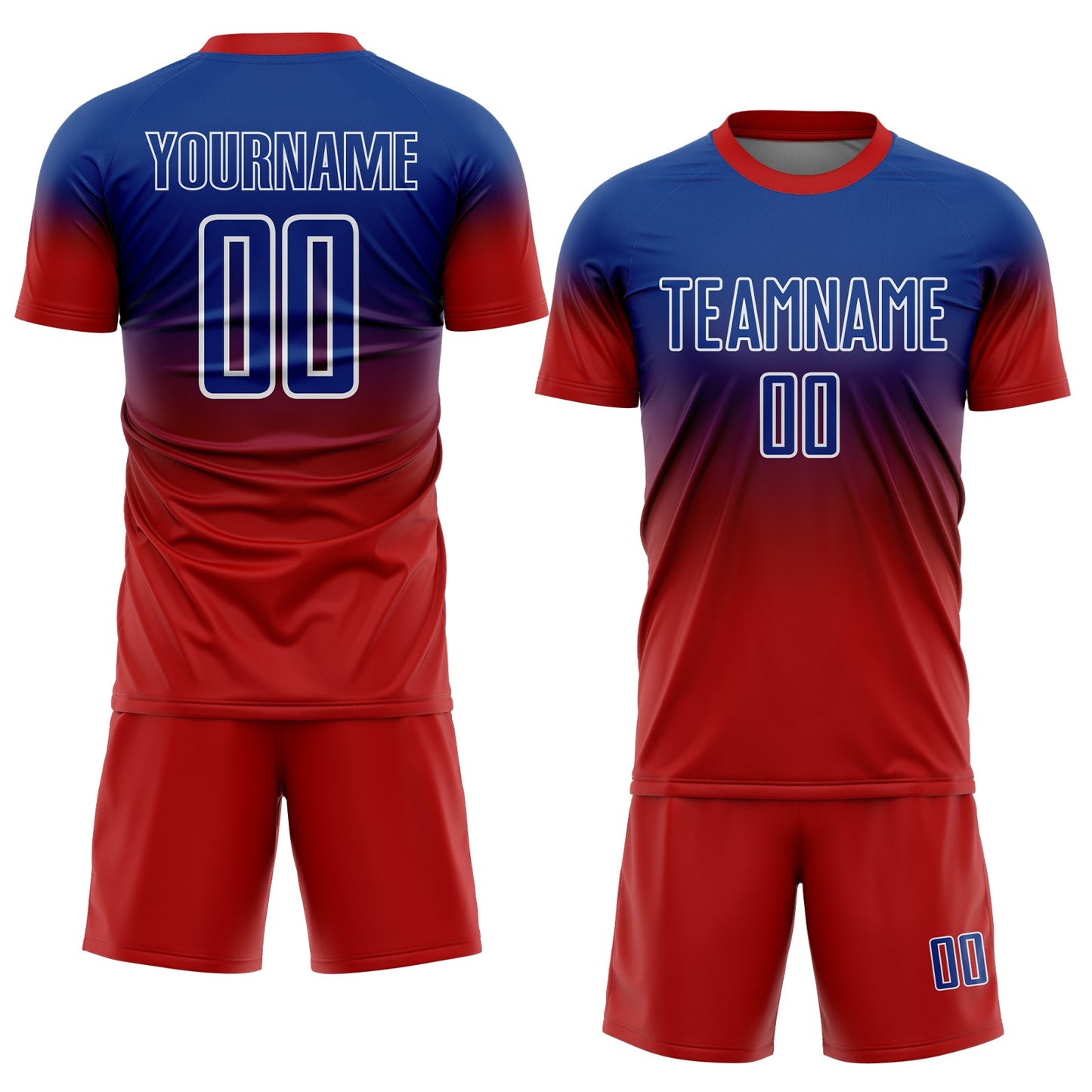 Custom Royal White-Red Fade Fashion Sublimation Soccer Uniform Jersey view 2